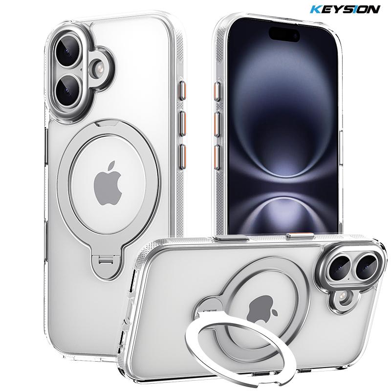 KEYSION 360° Rotating Magnetic Ring Stand Case for MagSafe for iPhone 17 17 Air Matte Transparent Shockproof Phone Back Cover