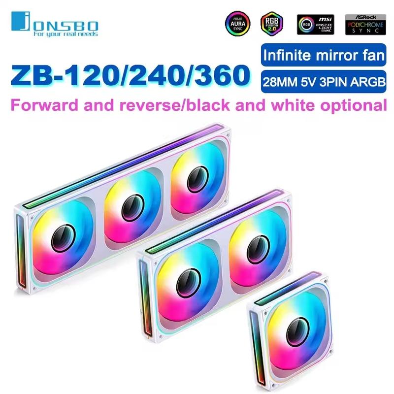 JONSBO ZB-120/240/360 Computer Case Fan 12CM 5V ARGB 120mm Monolithic Structure Water-Cooled Fan PWM Forward/Reverse Fan Kits ZB-120W