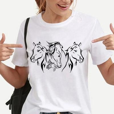 New Horses Print T-shirts Women Summer Cool Short Sleeve Female Casual T-shirts Round Neck Tops