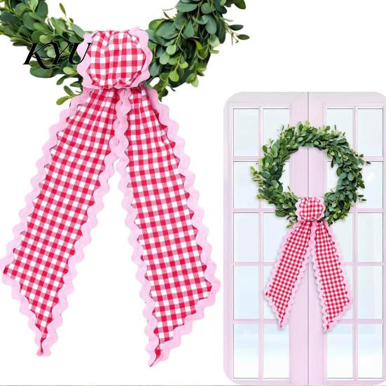 Front Door Wreath Bows Fall Scalloped Sash for Door, 55 Inch Plaid Gingham Autumn Wedding Ornament Thanksgiving Ribbon Harvest Yard Porch Doorway