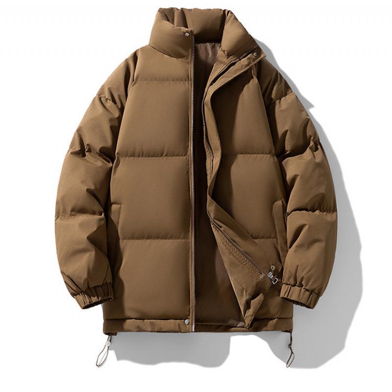 Men's Winter Cotton Jacket: Thickened, Loose, Trendy Stand-Up Collar Outerwear, Versatile Solid Color for Couples.