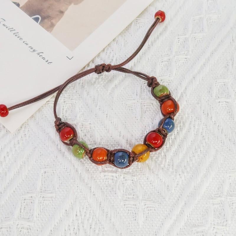 Ethnisch Stil Keramik Verstellbares Armband Für Frauen Mädchen Mode Bunt Perlen Sommer Charme Armband Schmuck Zubehör