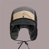 Men's Retro Fleece-Lined Flight Cap - Lightweight Winter Hat with Adjustable Drawstring, Olive Green & Brown Colorblock,Plush Fleece Lining for Skiing