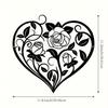 Iron Heart Wall Art, Black Metal Floral Design for Garden Balcony, Romantic Farmhouse Hanging Decor, Durable 2D Indoor Outdoor Ornament