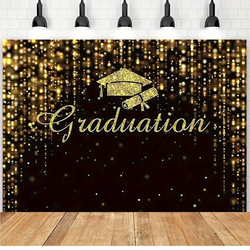 Black Gold Graduation Backdrop, Sparkling Glitter Backdrop for Party, Garden Party Decor, Photo Booth Background