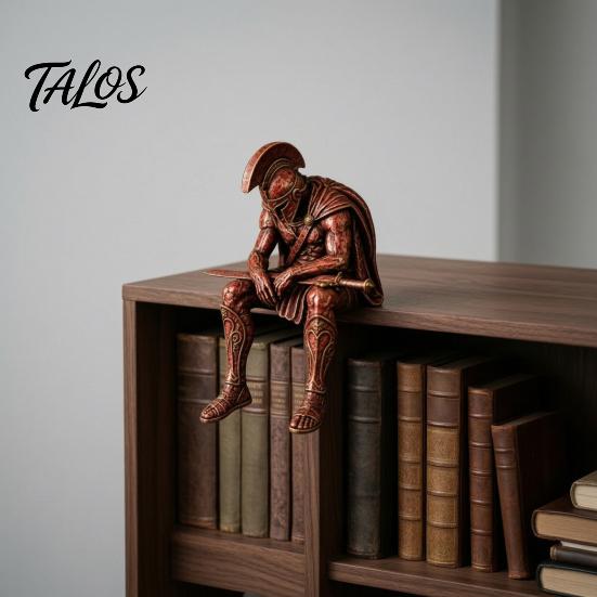 Shelf Sitter Decor Ancient Greek Warrior Statue, Sitting Soldier Figurine with Handcrafted Decorative Figures Helmet, Historical Desktop Ornament for