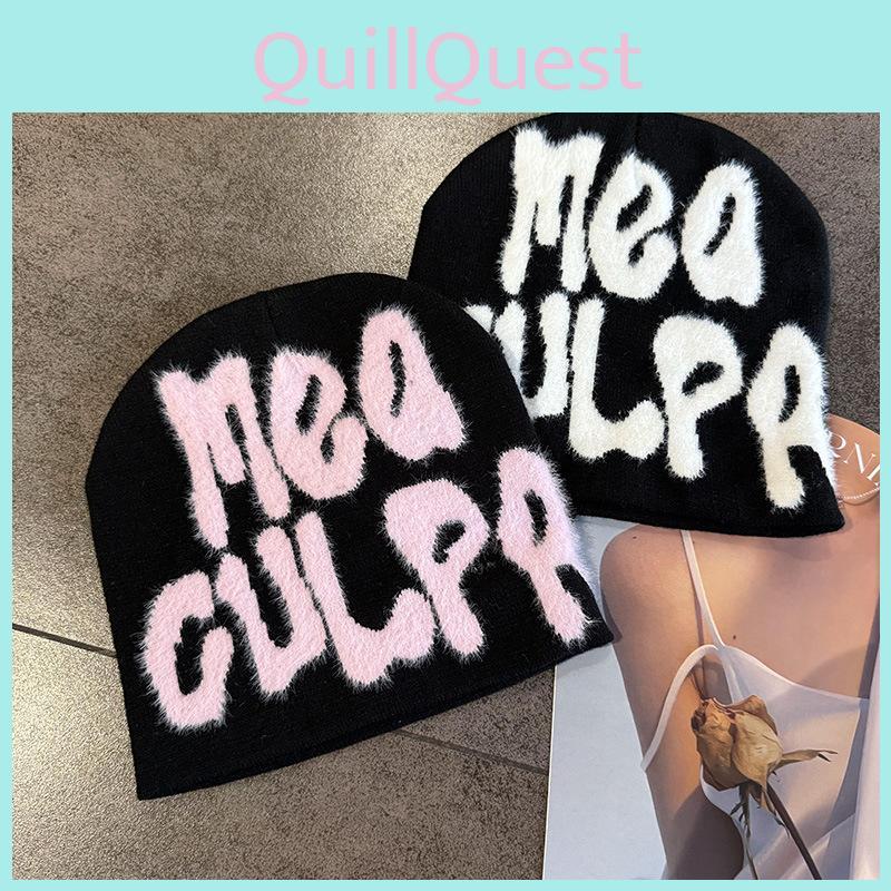 Street Style Letter Pattern Neutral Plush Casual Knitted Hat For Fall Winter And