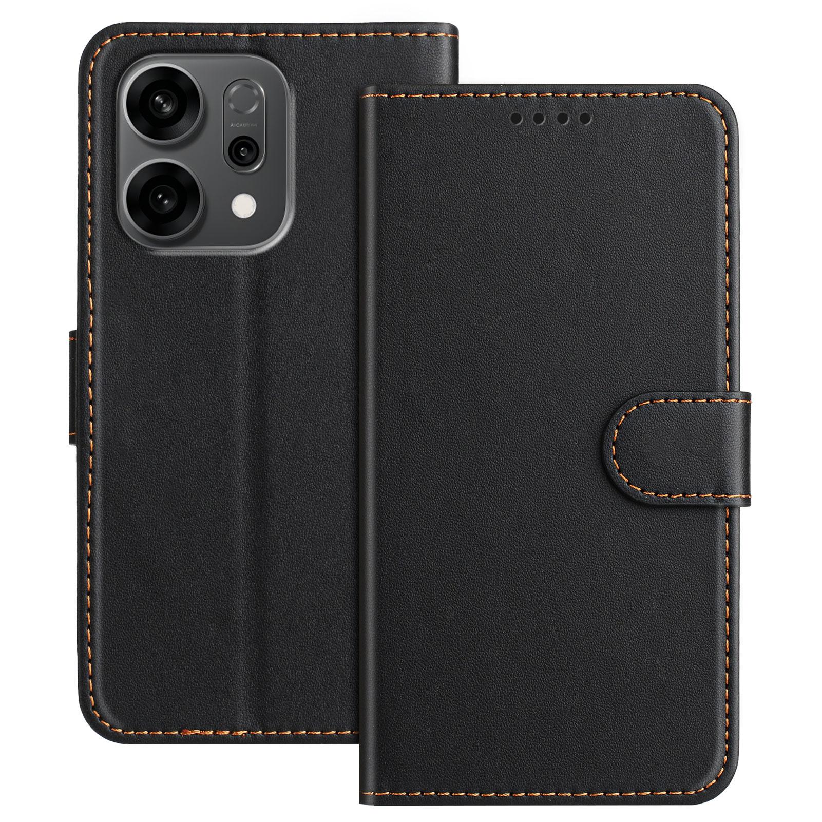

For Oppo Reno14 5G (China)/Oppo Reno14 5G (Global) Leather Case Wallet Stand Solid Color Anti Drop Phone Cover Black