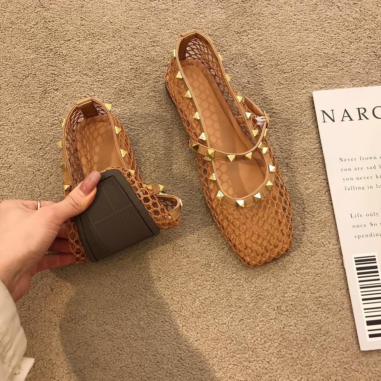 

Fashion Women Marie Janes Shoes Woman Square Toe Mesh Flat Sandals Summer 2025 Trend Soft Sole Casual Elegant Dress Comfort Zapatillas 35 коричневый