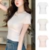 Schlankes Kurzarm-T-Shirt Weiß Sommer Hot Girl Top Rundhals Gerade Schulter Damen Französisch Elastisch Schlank Innen und Außen