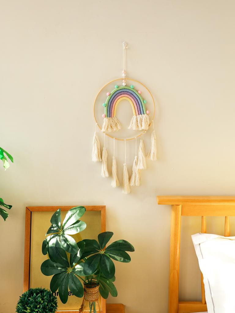 Macrame Tapestry Wall Hanging Decor Rainbow Boho Home Decoration Wall Tapestry Room Decors Aesthetic For Living Room Bedroom