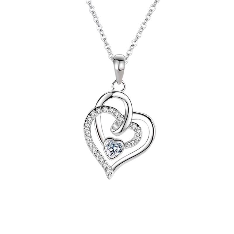 European and American Double Heart Diamond Pendant Necklace for Women