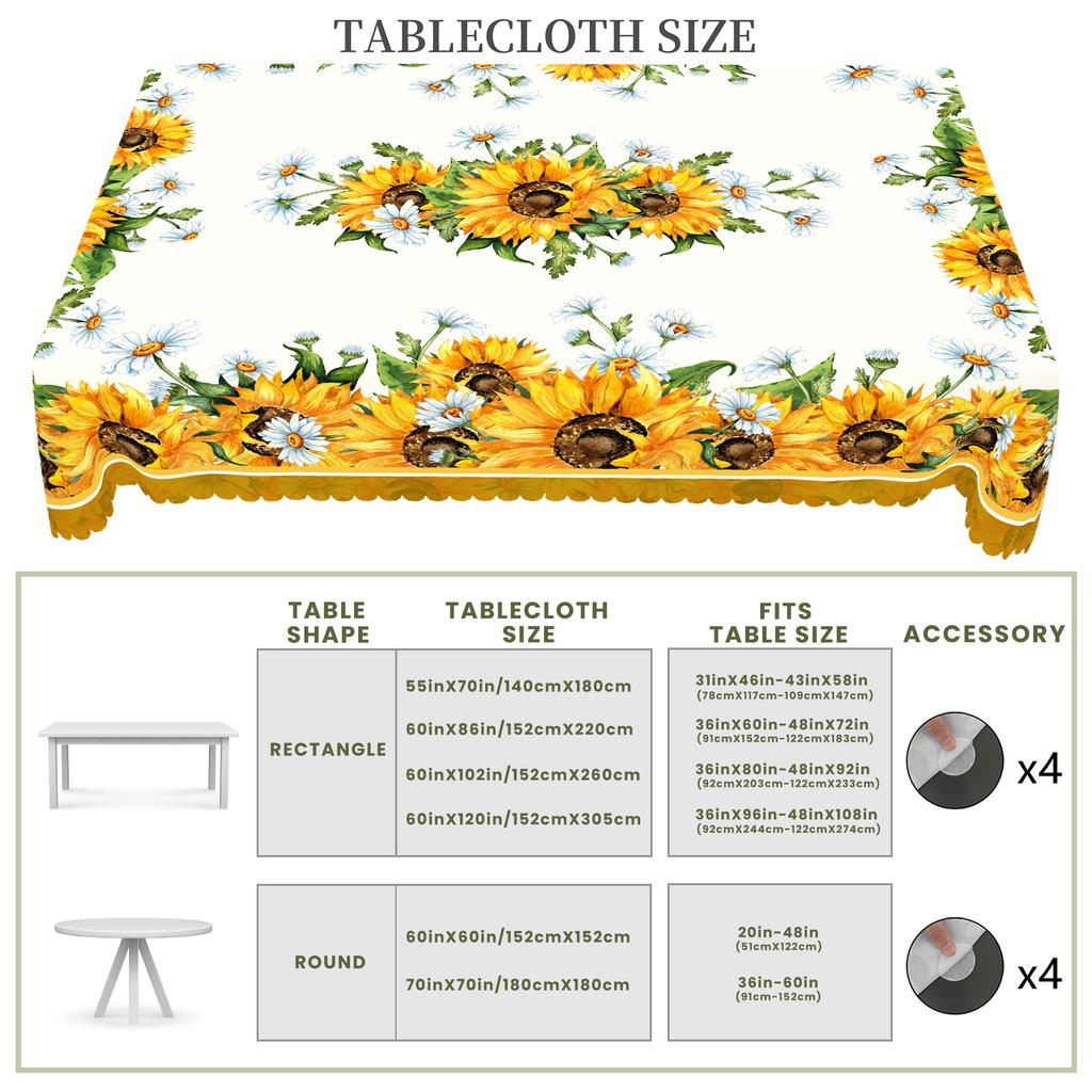 1 Stück Tischdecke mit Sonnenblumenmuster, rund und rechteckig, verschiedene Größen, elegantes florales Frühlings- und Sommerdesign, Französisch frisch, Su