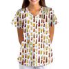Women's Loose Fit V Neck Short Sleeve Medical Scrub Top with Pocket Beer Festival Print Comfortable Work Uniform for Nurses Caregivers