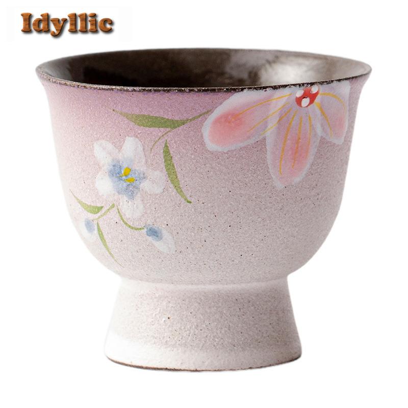 2 Stück/Los Handbemalte Winterjasmin Hoher Fuß Teetasse Antike Teeschale Kanne Teeverkostung Persönliche Tasse Chazhan Meistertassen Cha 30ml
