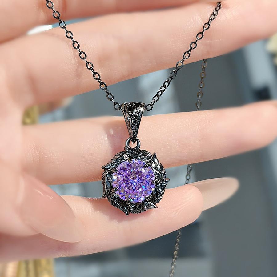 Mode Leichter Luxus Dornen Trockene Rose Anhänger Halskette Lila Hochkohlenstoff-Diamant Ohrstecker Morganit Ring Farbe Schatzset