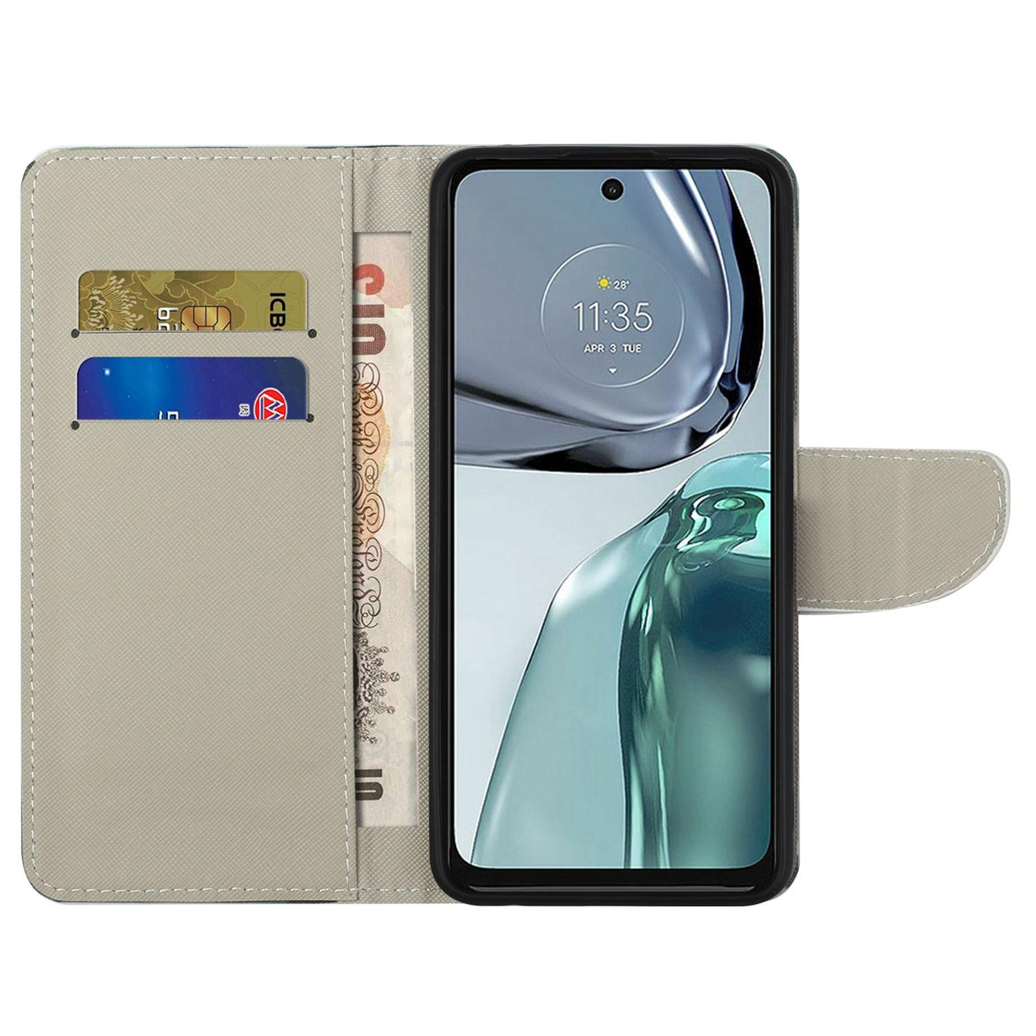 

For Motorola Moto G62 5G Pattern Printing PU Leather Anti-scratch Anti-drop Cover Cross Texture Stand Wallet Feature Soft Inner TPU Book Case Green Tree