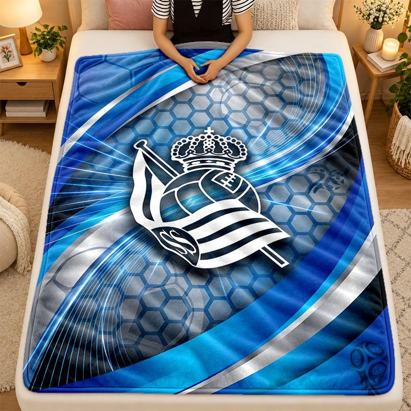Flannel BlanketReal Sociedad FC Warm Soft Throw Blanket for Indoor Sofa Bed Living Room Use