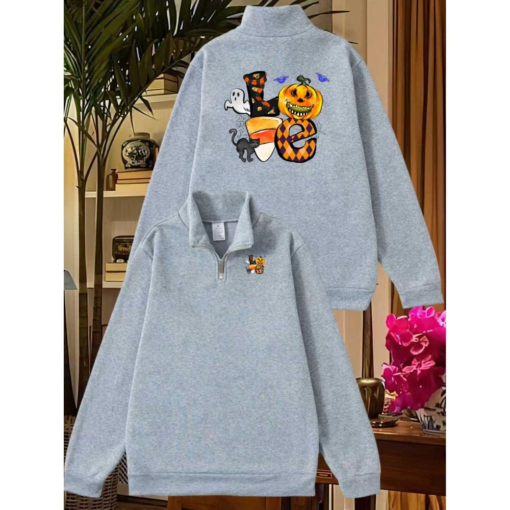 Men's LOVE Geometric Heart Printed Round Neck Half Zipper Sweater Loose Sweater Autumn/Winter Casual Sweater