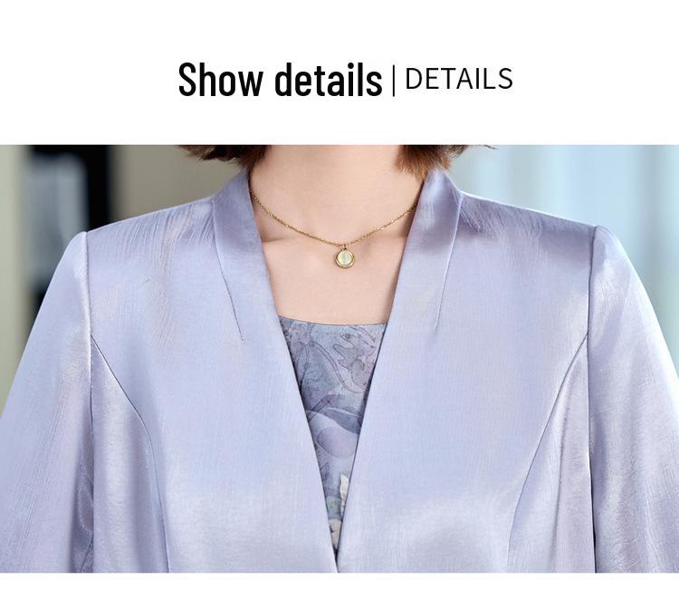 Set Elegant de Vară din Două Piese pentru Femei Mature - Palton și Rochie de Inspirație Tradițională Chineză