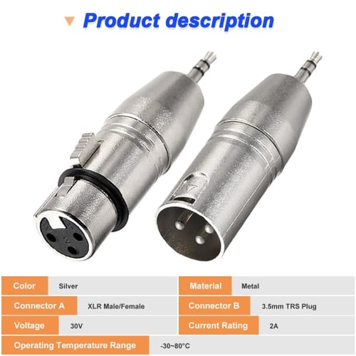 Xiatiaosann XLR Male to 3.5mm Male TRS Adapter & XLR Female to 3.5mm Male TRS Adapter, XLR to 1/8 Stereo Plug for Microphone, Audio (2-Pack)