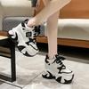Damen High Platform Casual Lederschuhe 2025 Neu Herbst Schnür-Chunky-Sneakers 10CM Wedges Versteckte Absätze Freizeitschuhe Frau
