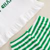 Toddler Girls Ruffled Set Four Leaf Clover Embroidered Long Sleeve Round Neck Tops Striped Long Pants 2-Piece Fall Outfits
