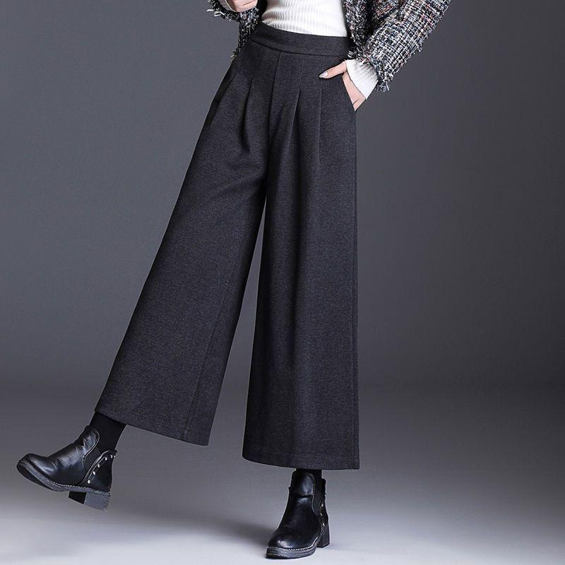 Autumn/Winter Plus Size Woolen High Waist Wide Leg Pants S [85-100 lbs]