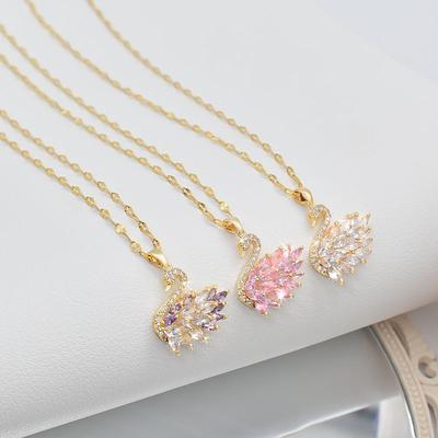 Titanium Steel Swan Necklace Women'S Simple And Versatile Inlaid Zircon Pendant Collarbone Chain