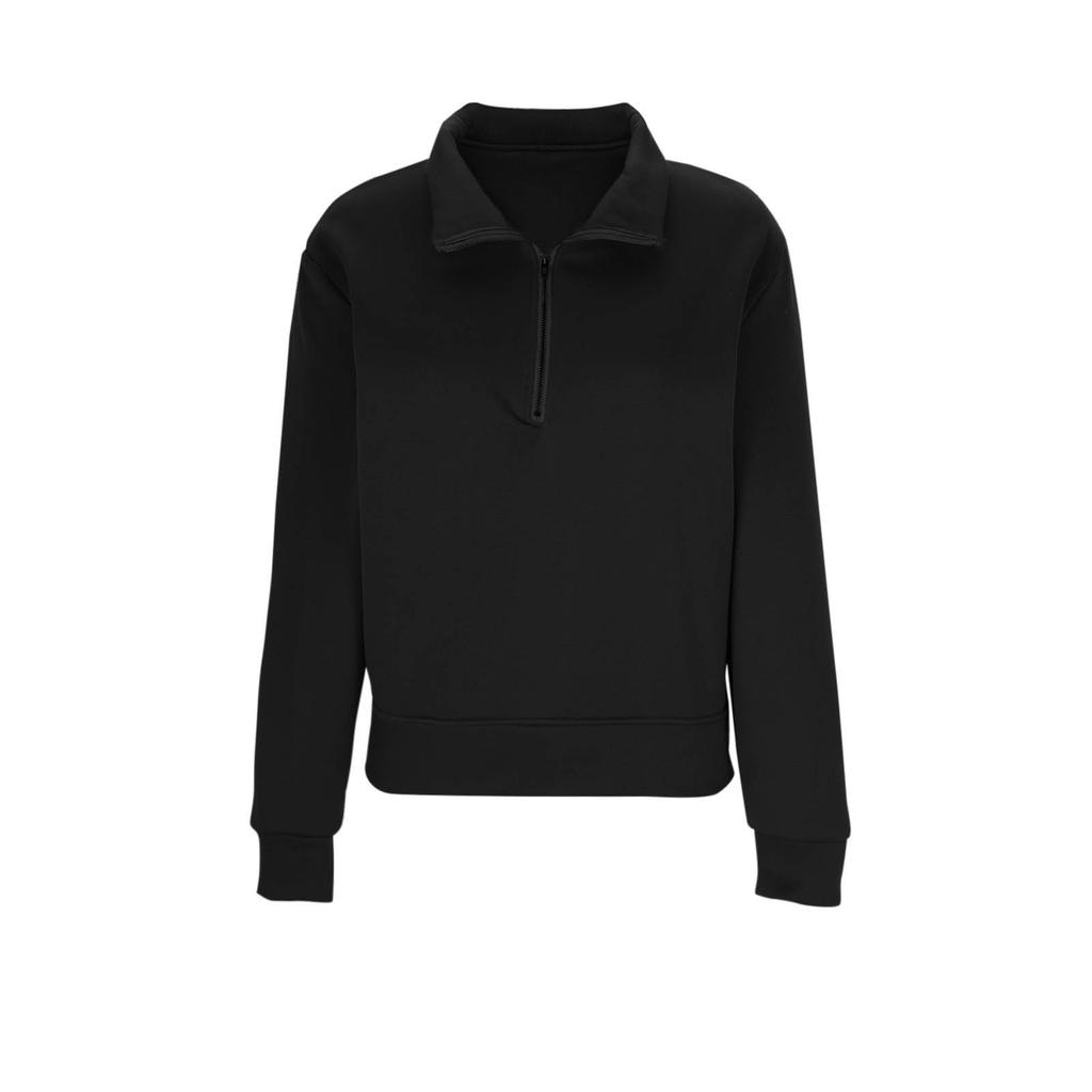 Women's Quarter Zip Pullover Sweatshirt Loose Fit Casual Solid Color Long Sleeve Sweatshirt with Ribbed Cuffs and Hem