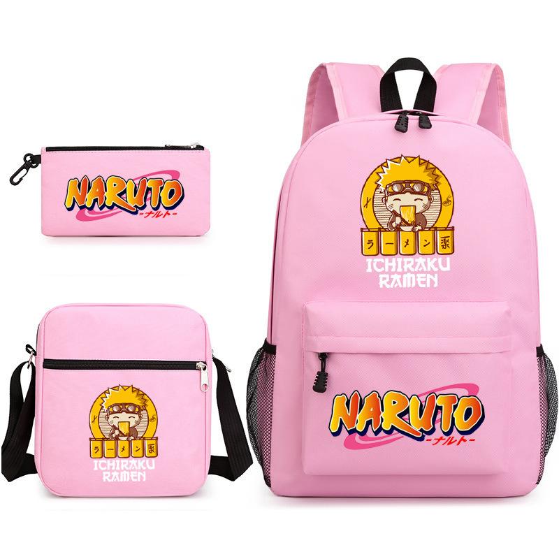 Naruto Starry Sky School Bag Three-Piece Shoulder Bag Pencil Case Anime Cartoon Backpack Male