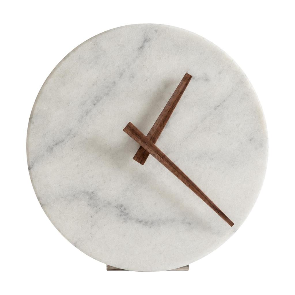 Decorative Table Clock Compact Round Marble Face Small Timepiece for