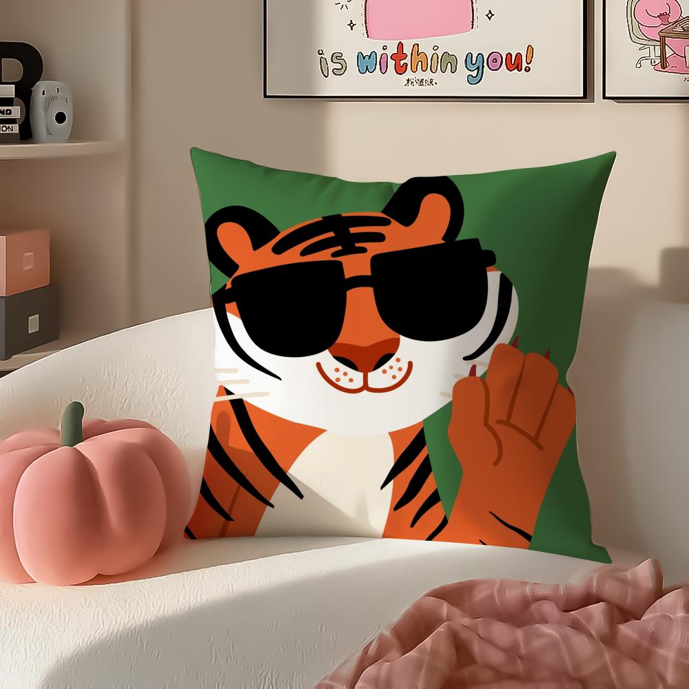 Cute Cartoon Animal Art Cushion Cover Pillowcase Short Plush Invisible Zipper Room Sofa Cushion Cover