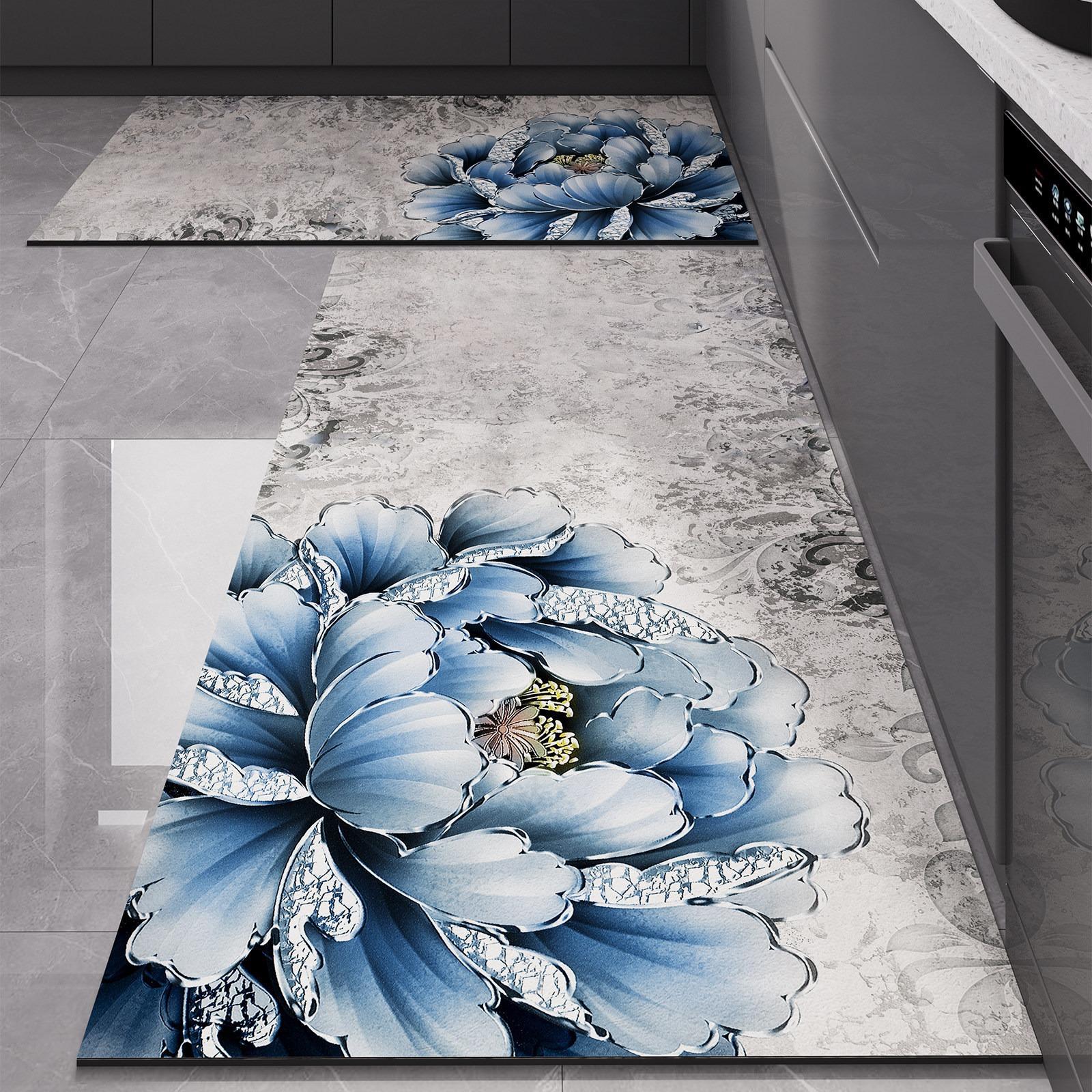 

American Retro Floral Kitchen Floor Mat Two-piece Set Absorbent and Non Slip Floor Mat Light Luxury Style Bathroom Quick Drying Mat 40*60cm [second generation diatom mud]
