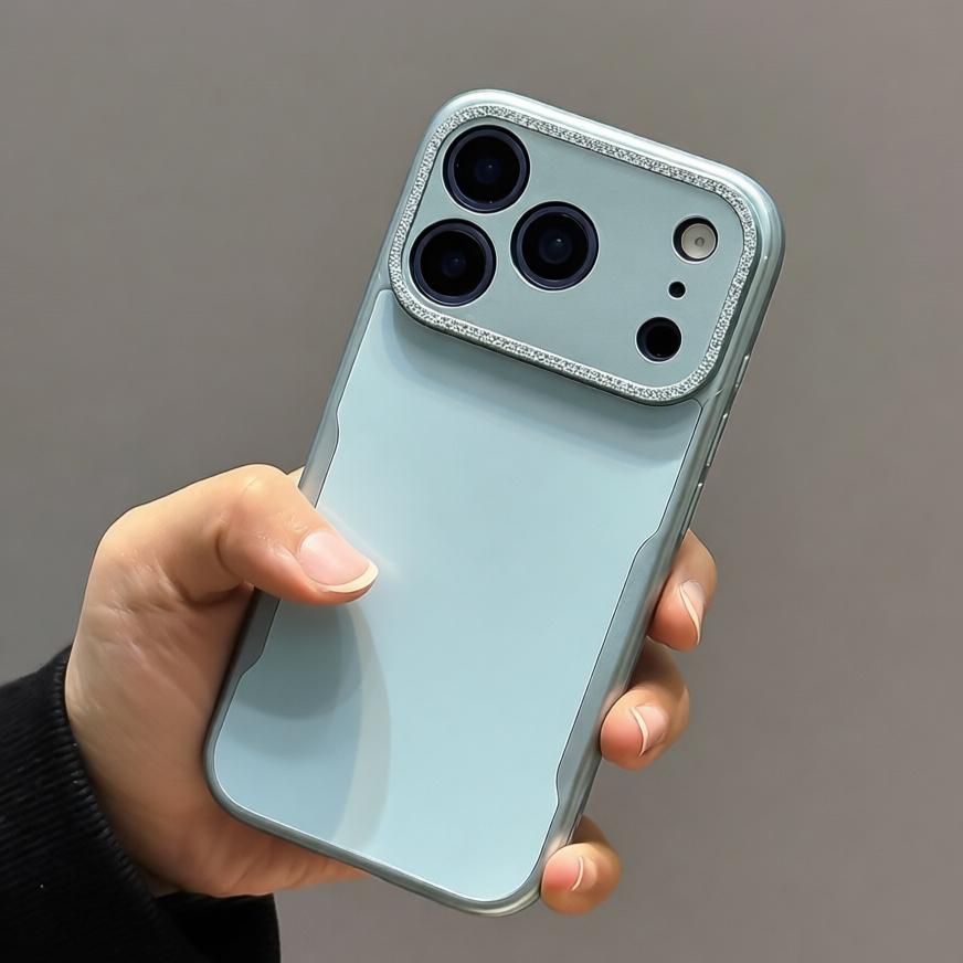 Luxury Ultra-Thin Solid Color Blade Mecha Phone Case for iPhone 17 16 15 11 14 13 12 Pro Max Air Glitter Camera Protect Cover