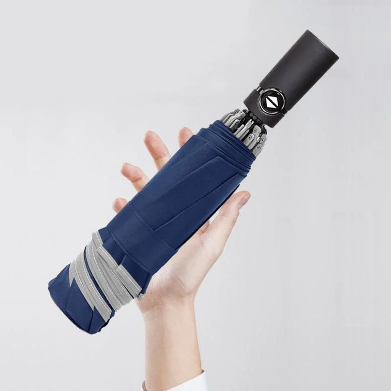 Windproof Reverse Folding Automatic Rain Umbrella For Men Women 10 Ribs Reflective Stripe Portable Female Umbrella Male Paraguas