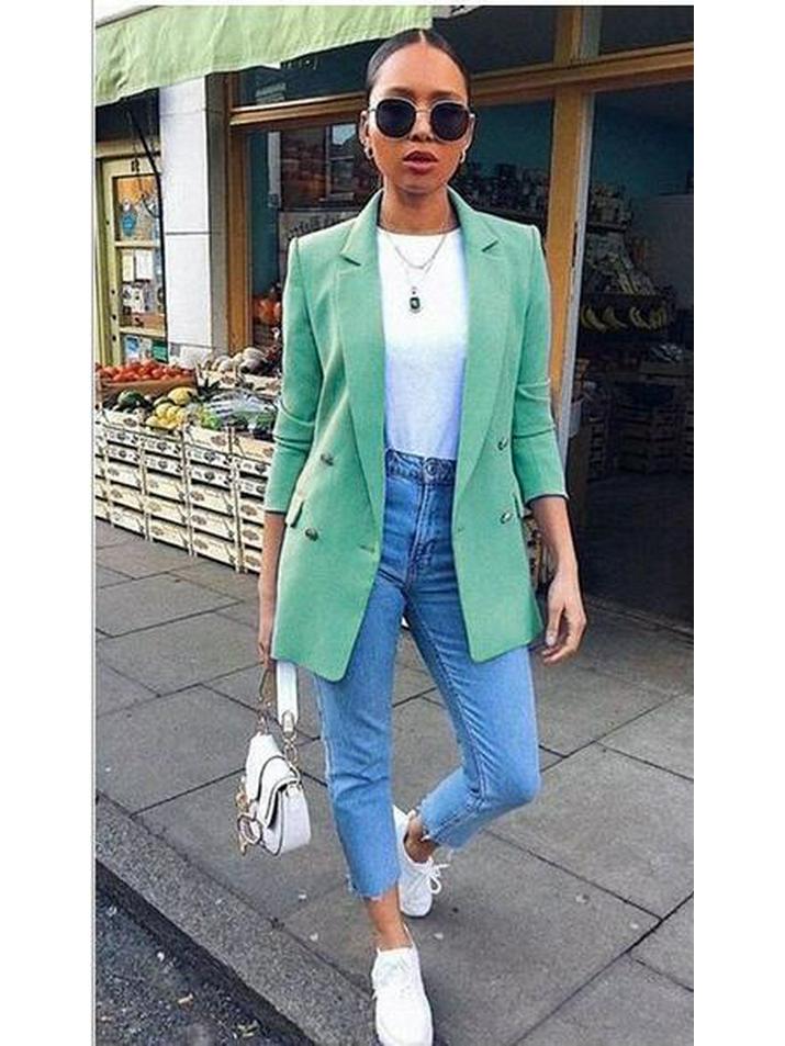 Women's Mid-Length Slim Fit Turn-Down Collar Long Sleeve Autumn/Winter Coat Cardigan.