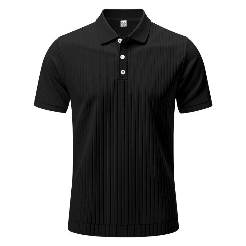 

Summer Pit-strip Quick-dry Elastic Lapel Short-sleeved Men’s Polo Shirts S чорний