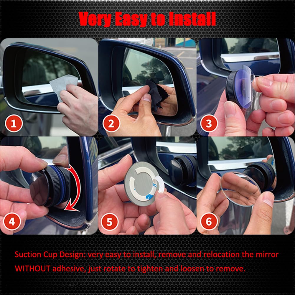 Suction Cup Blind Spot Mirror, Ampper HD Glass Frameless Removable Perspective Wide Angle Rear Mirror (Oval, Pack of 2)