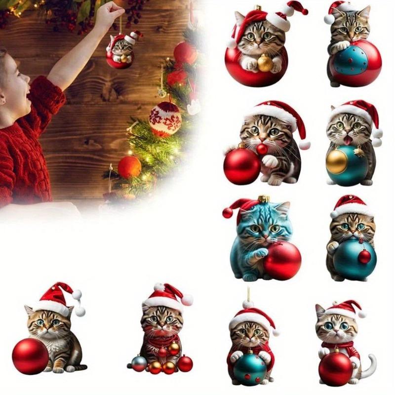 Acrylic Cat Design Ornaments Cartoon Pendant Charms for Keychain Bag Home Decoration Ideal Gift for Feline Fans On Christmas