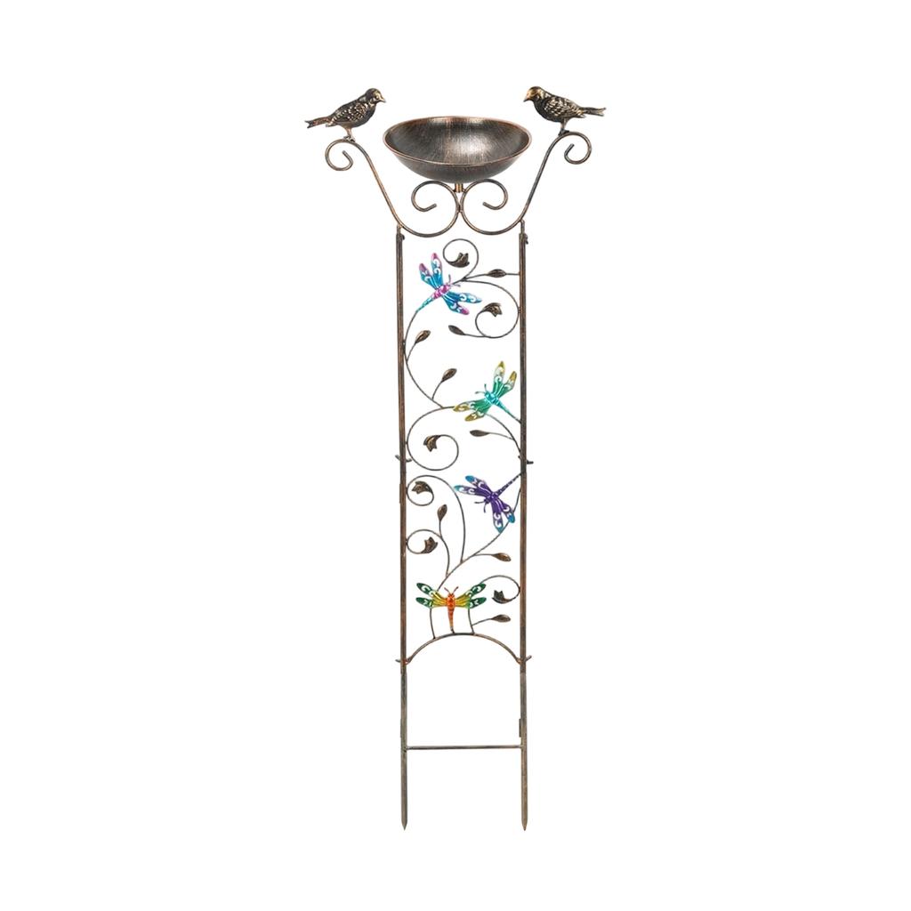 Traliccio da Giardino Esterno con Vasca per Uccelli e Supporto per Piante Rampicanti Struttura Metallica Elemento Decorativo da Giardino per Piante e Uccelli