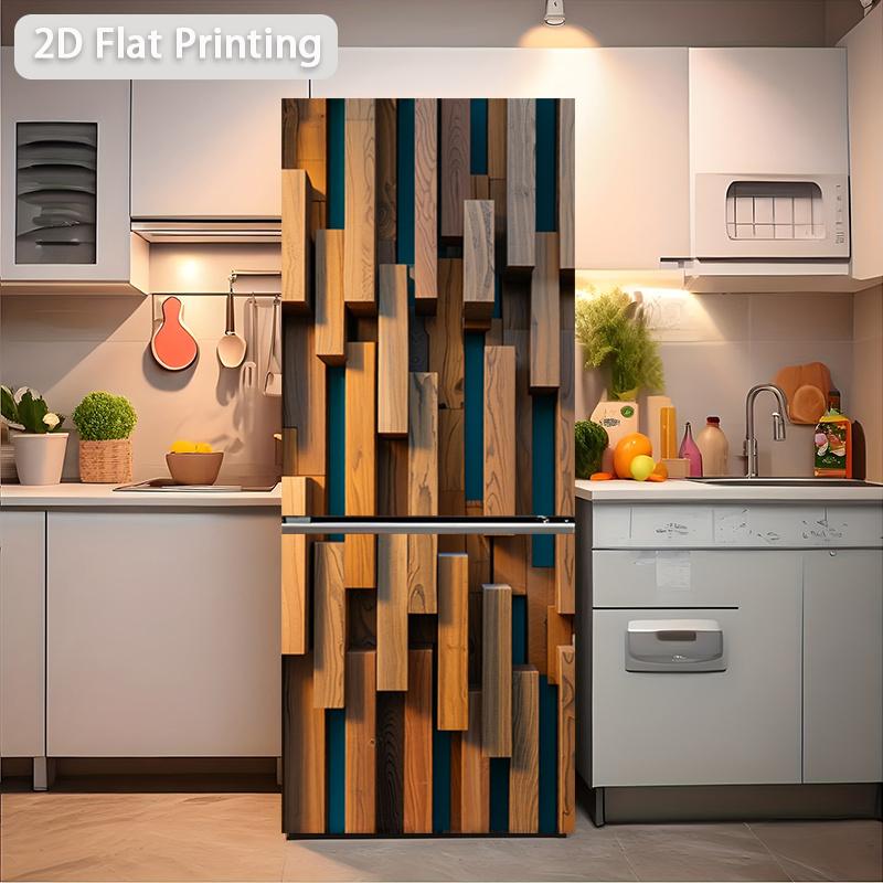 84Style Fridge Stickers Refrigerator Cover Door Landscape Plant Sea Vinyl Self Adhesive Kitchen Furniture Decor Wrap Freezer Sticker DIY