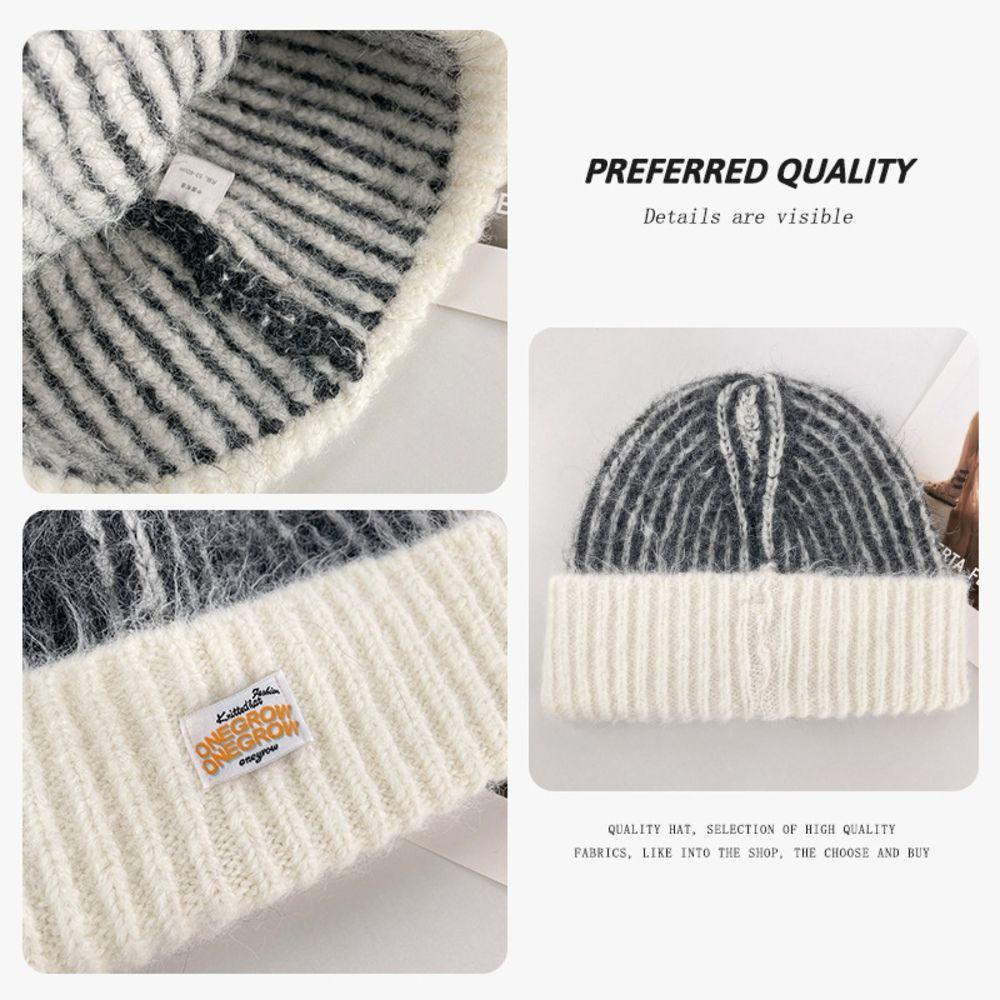 Thick Warm Earflap Winter Hat 53cm to 60cm Head Circumference Retro Stripe Beanie  For Women