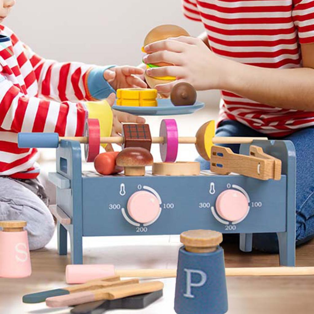 Kids Role Play Kitchen Set with Cutting Toy Accessories for BBQ Fun Play Food Set Pretend Play BBQ Grill Cooking Fun