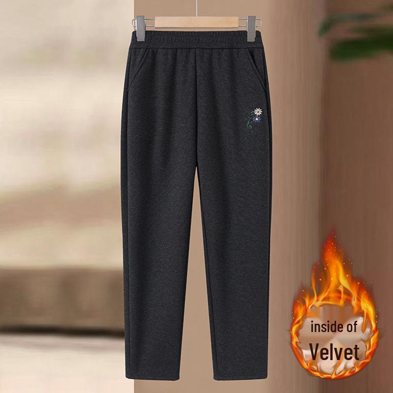

2025 New Style Fleece-Lined Warm Straight-Leg Pants for Middle-Aged & Elderly Women – Elastic Waist Casual Autumn/Winter Wear 5XL (150-170 lbs)