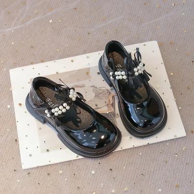 Girls Leather Shoes Black Glossy Children Performance Dance Shoes Soft Sole 2025 New Fashion Kids Flat Shoes Round Toes Sweet