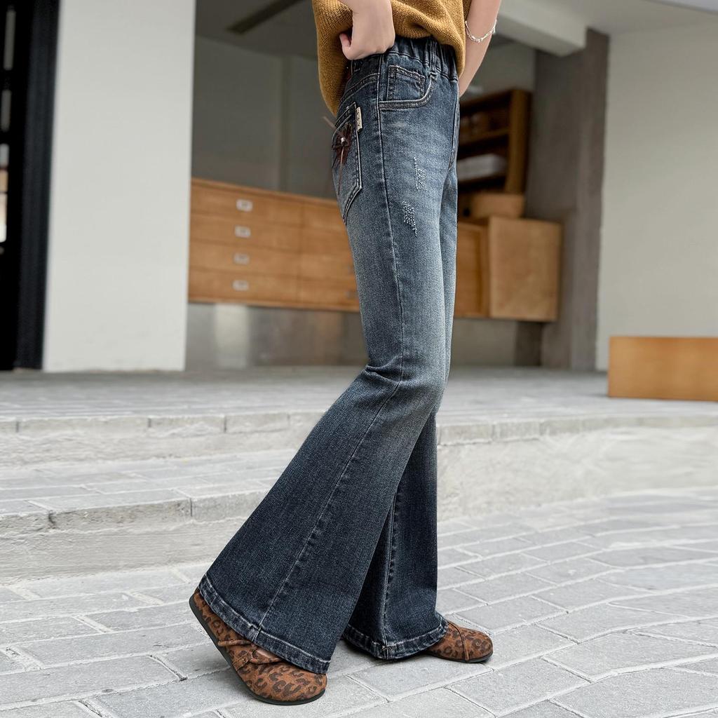 2025 Girls' Stylish Fall Micro-Flared Jeans - Korean Style Children's Pants
