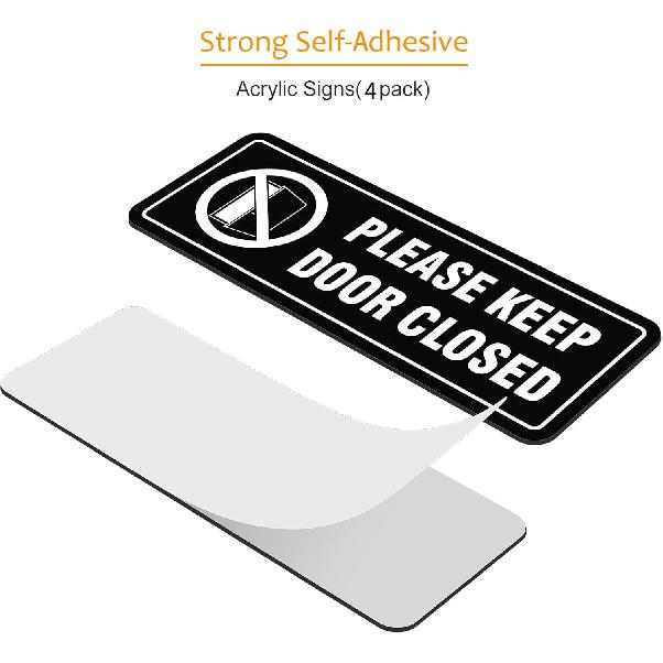 4 Pack- Please Keep Door Closed Signs Self-Adhesive, 8x3Inch Acrylic Keep Door Closed Sign for Business Store, Shop, Cafe, Office, Restaurant
