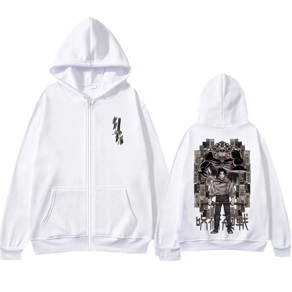 

Японское Аниме Толстовки на молнии Jujutsu Kaisen Сатору Годжо Графическая толстовка Аниме Уличная одежда Харадзюку Толстовки Мужские топы L белый