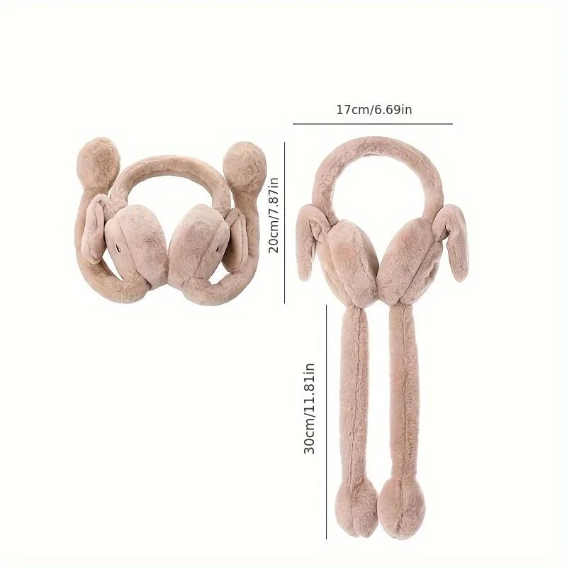 Cartoon Bunny Ear Warmers Plush Knitted Stretchable Polyester Ear Muffs Reusable Cozy Ear Covers for Winter Hand Wash Care